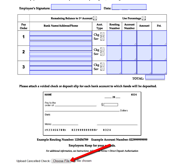 Request a Voided Check in a Direct Deposit Form ...