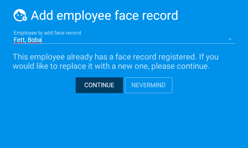 Employee with an existing face record