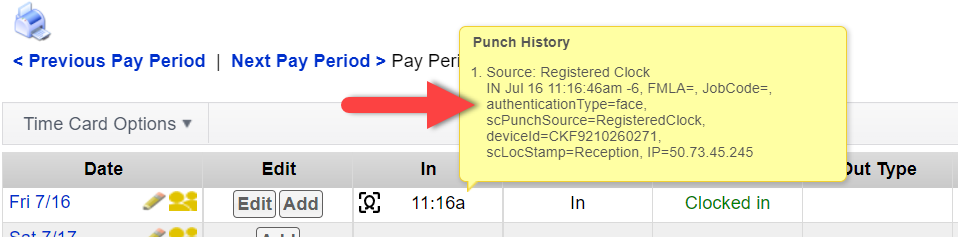 Vision punch indicated in punch history