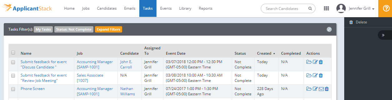 Tasks Tab