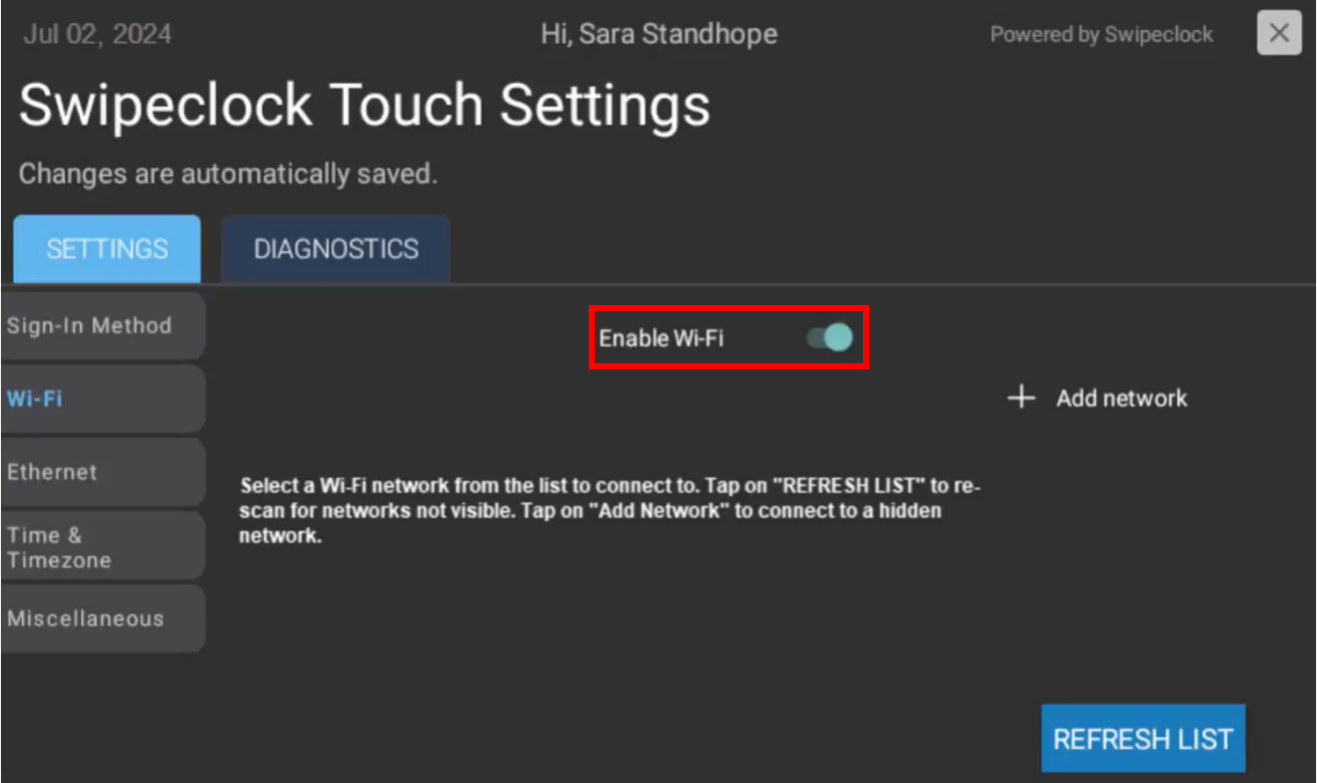 Connect Touch 2 Clock to Wi-Fi