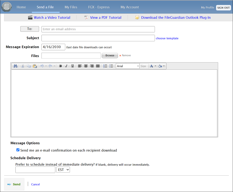 Securely Send Files through FileGuardian